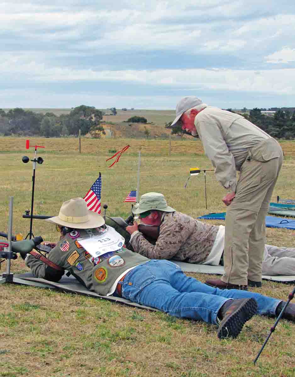 Challenging winds at Mid Range match. (from left): Dave Gullo, Ray Hanson and coach Ed Decker.